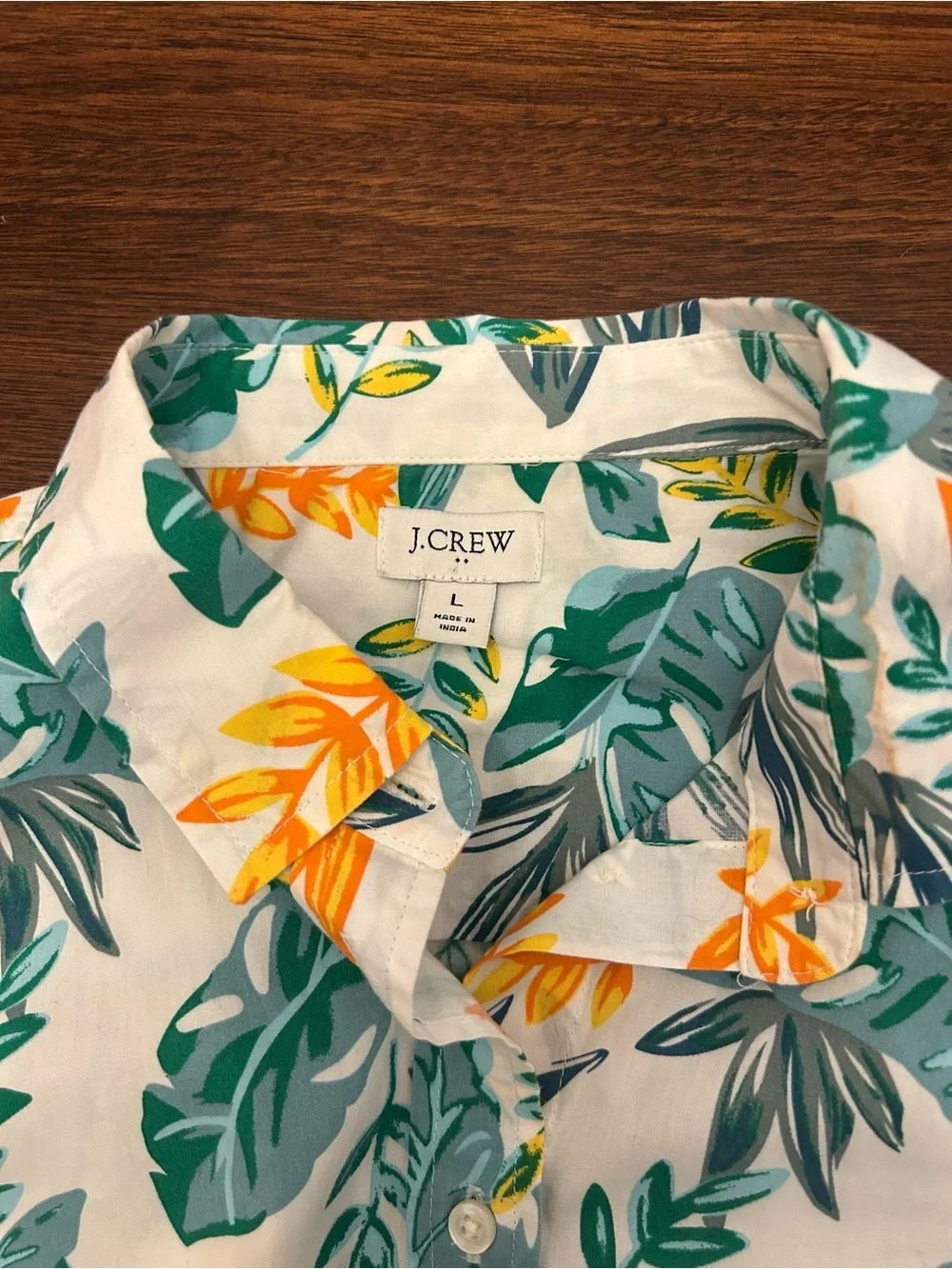 J. Crew Sleeveless Button-Front Tropical Leaf Blouse in White, Green, Yellow